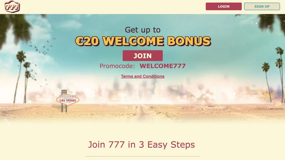 777 Casino: página principal (escritorio)